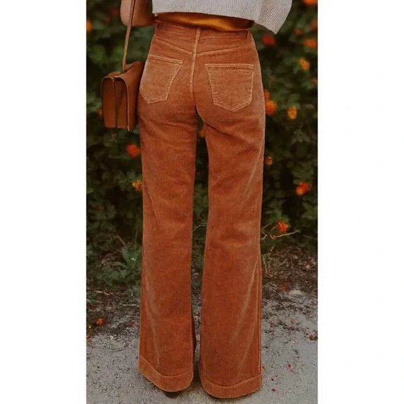 FLAMINGALS Corduroy Solid Mid Rise Straight Leg Pants Button Fly Women Small NWT - Picture 8 of 9
